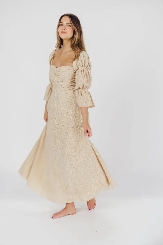 Nostalgic slip dress-Corrine Tiered Sleeve Maxi Dress with Pockets in Beige - Bump Friendly