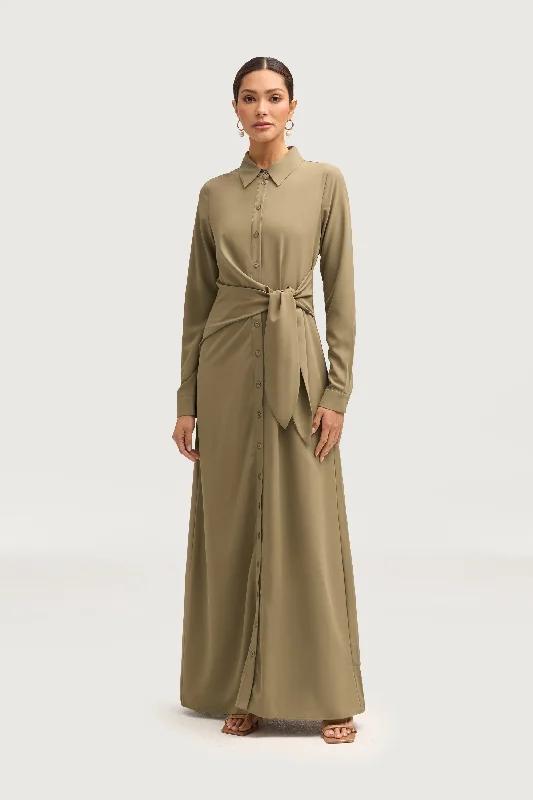 Mottled midi dress-Sandra Side Tie Maxi Dress - Za'atar