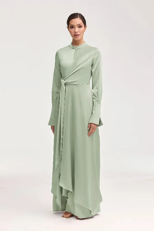 Lime bright dress-Serena Satin Side Tie Maxi Dress - Pistachio