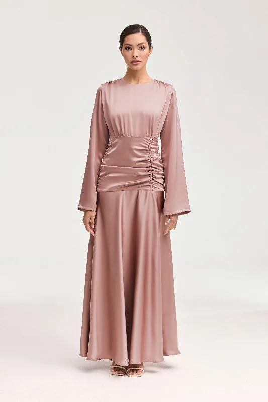 Stand-collar wedding dress-Shams Satin Side Rouched Maxi Dress - Dusty Rose