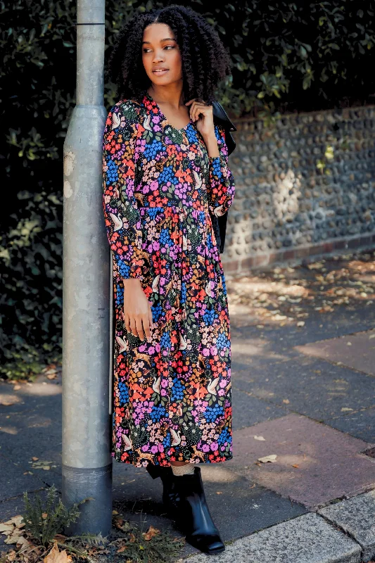 Tiered festival dress-Sidney Midi Smock Dress- Multi, Woodland Floral