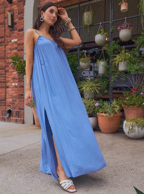 Threaded embroidered dress-Sleeveless Blue Maxi Dress