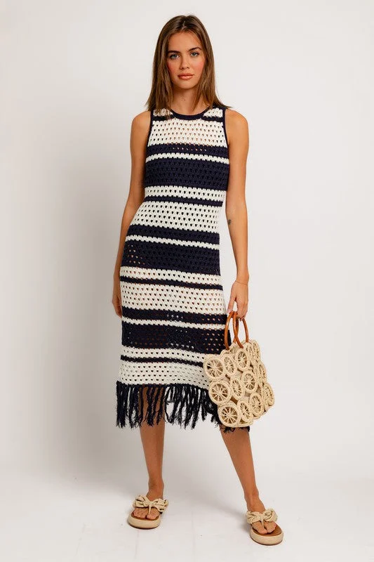 Flash burst dress-St Tropez Striped Crochet Midi Dress - Final Sale