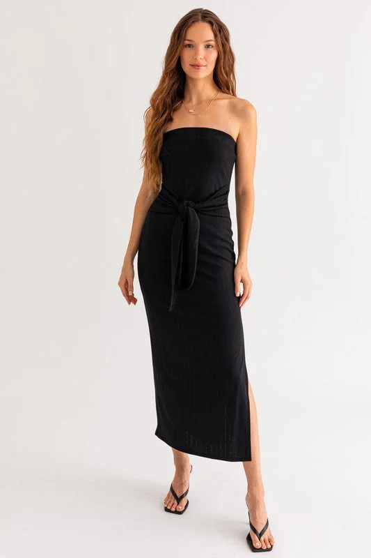 Solid paneled dress-Summer In Capri Front Tie Midi Dress