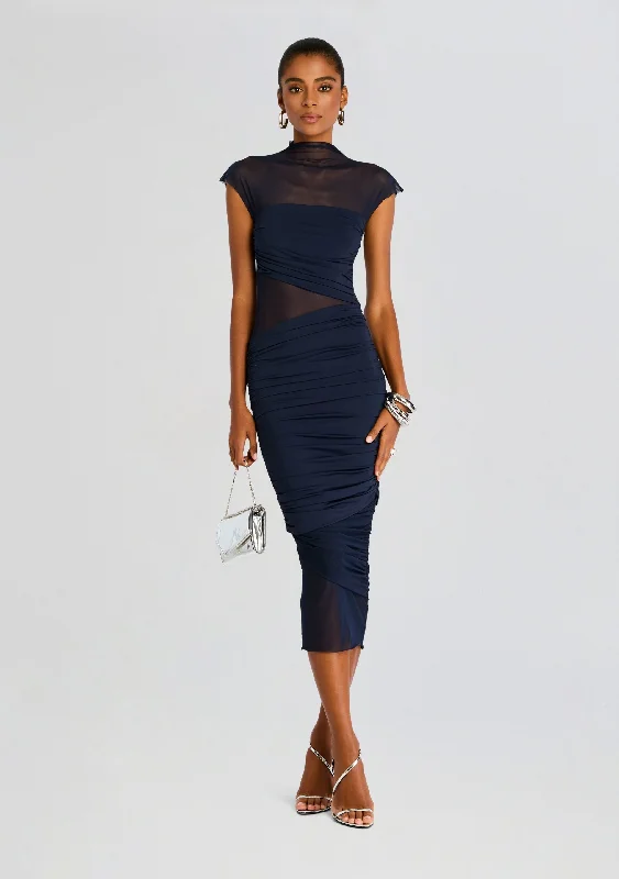 Vivid shimmering dress-Tabitha Mesh Ruched Midi Dress