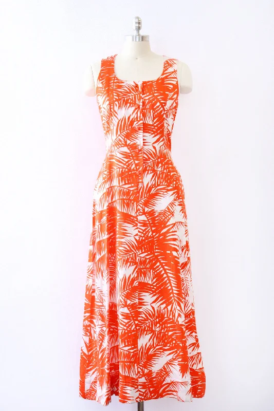 Dance pom-pom dress-Tangerine Palm Print Maxi Dress S/M