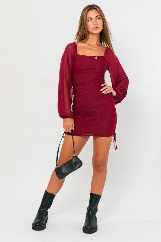 Chestnut earthy dress-Tara Long Sleeve Mini Dress