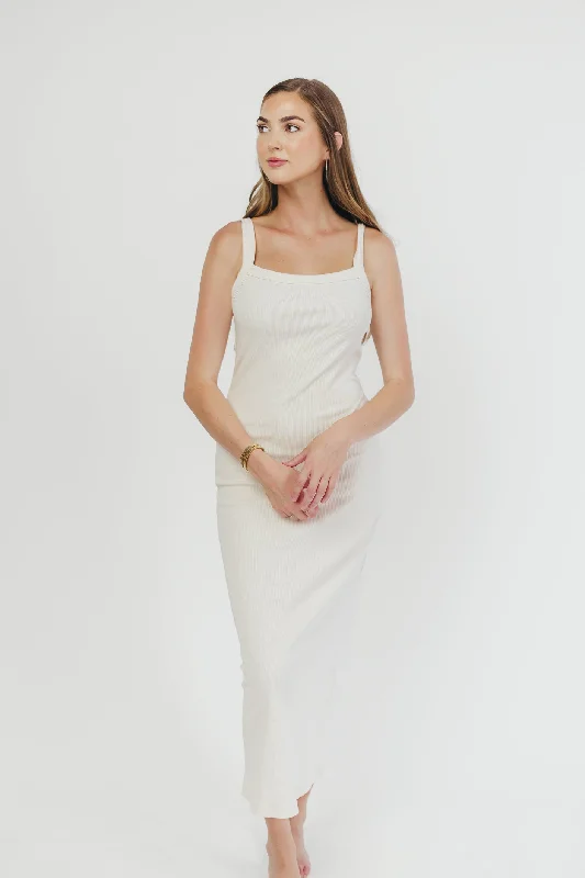 Bare sheer dress-Olivia Square Neck Midi Tank Dress in Cream - Bump Friendly