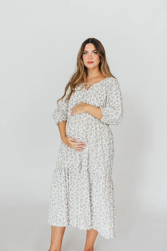 Nomadic tiered dress-Avery Tiered Linen-Blend Midi Dress in Off-White - Bump Friendly and Inclusive Sizing