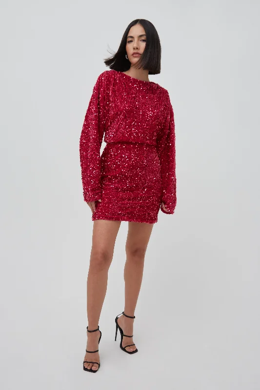 Pure stylish dress-SEQUIN BLOUSON SLEEVE MINI DRESS