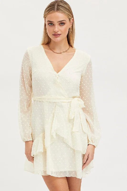 Cottage sack dress-White Skater Dress Long Sleeve Mini