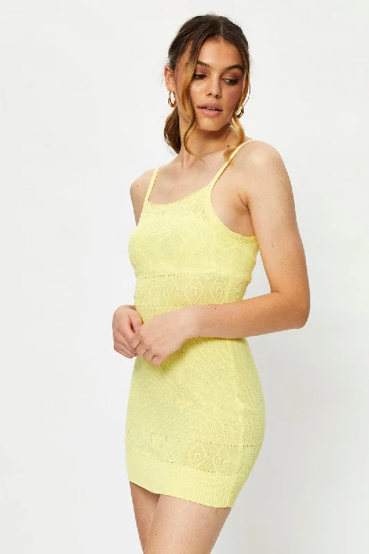 Trip loose dress-Yellow Knit Dress Sleeveless Mini